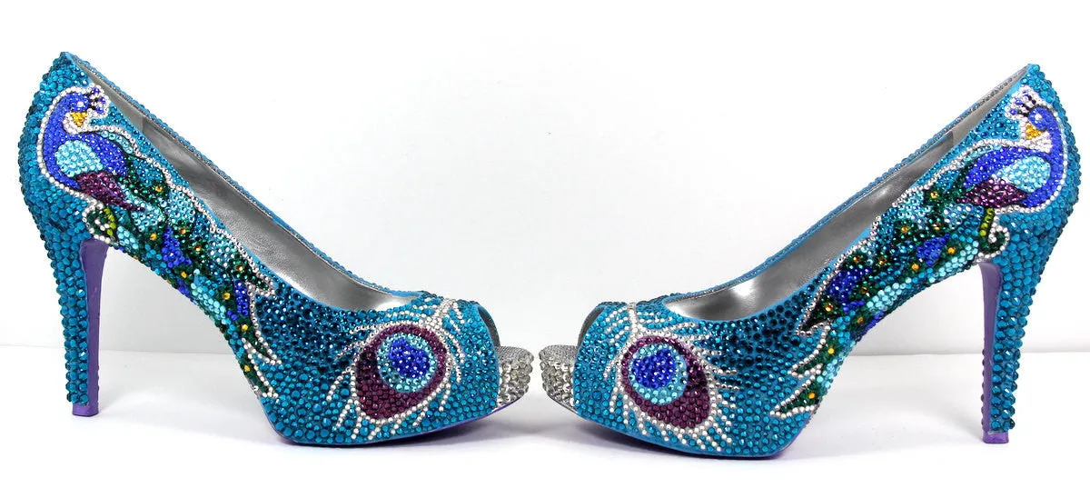 Hand-Painted Crystal Peacock Heels