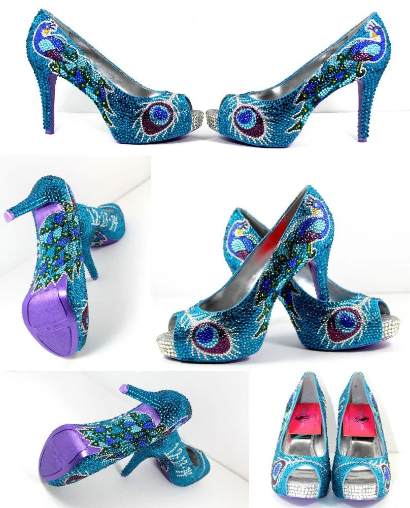 Hand-Painted Crystal Peacock Heels