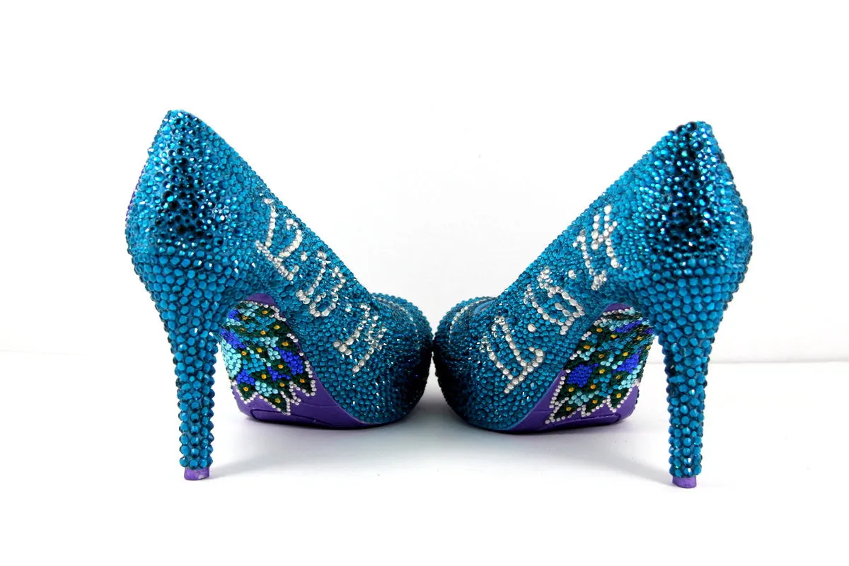 Hand-Painted Crystal Peacock Heels