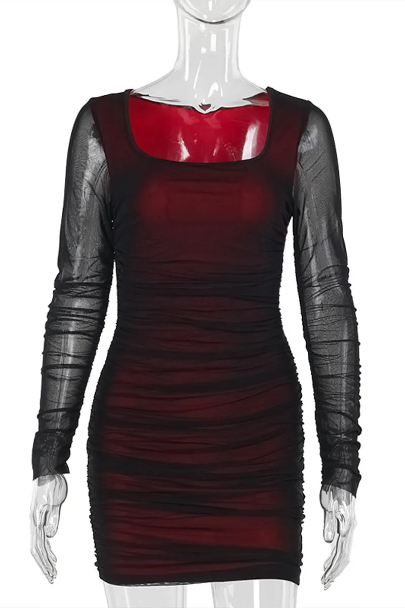 HBS1331 Sheer Mesh Layered Mini Dress