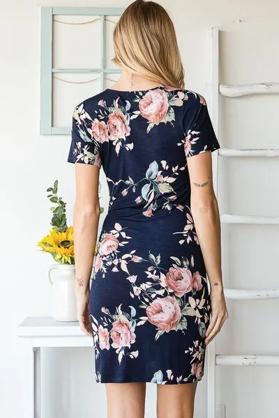 Heimish Full Size Ruched Floral Mini Dress