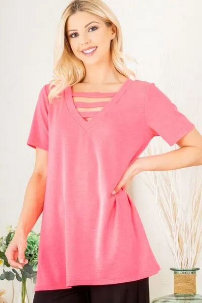 Heimish V-Neck Short Sleeve T-Shirt   Bar Detail