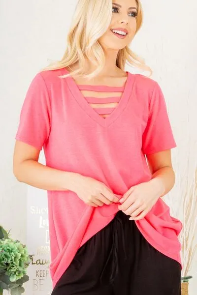 Heimish V-Neck Short Sleeve T-Shirt   Bar Detail