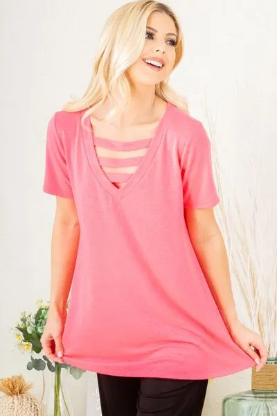 Heimish V-Neck Short Sleeve T-Shirt   Bar Detail