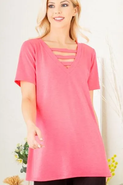 Heimish V-Neck Short Sleeve T-Shirt   Bar Detail