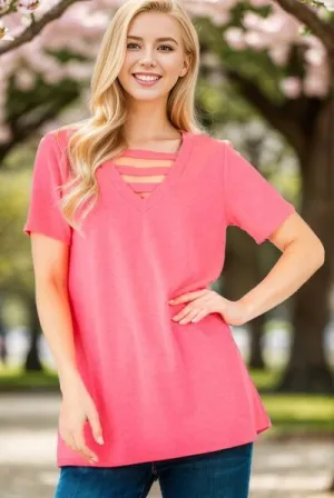 Heimish V-Neck Short Sleeve T-Shirt   Bar Detail