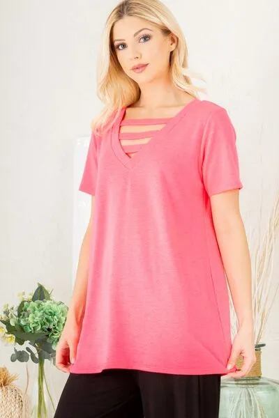 Heimish V-Neck Short Sleeve T-Shirt   Bar Detail