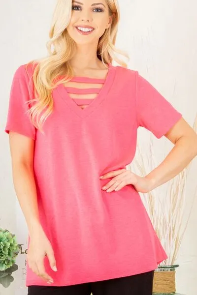 Heimish V-Neck Short Sleeve T-Shirt   Bar Detail