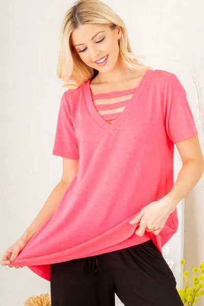 Heimish V-Neck Short Sleeve T-Shirt   Bar Detail