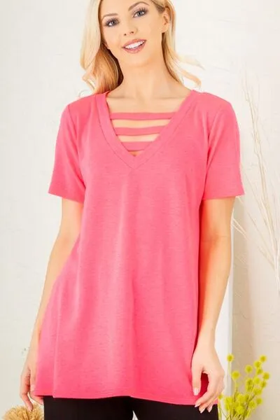 Heimish V-Neck Short Sleeve T-Shirt   Bar Detail