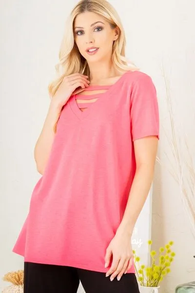 Heimish V-Neck Short Sleeve T-Shirt   Bar Detail