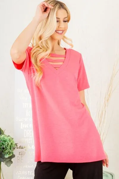 Heimish V-Neck Short Sleeve T-Shirt   Bar Detail