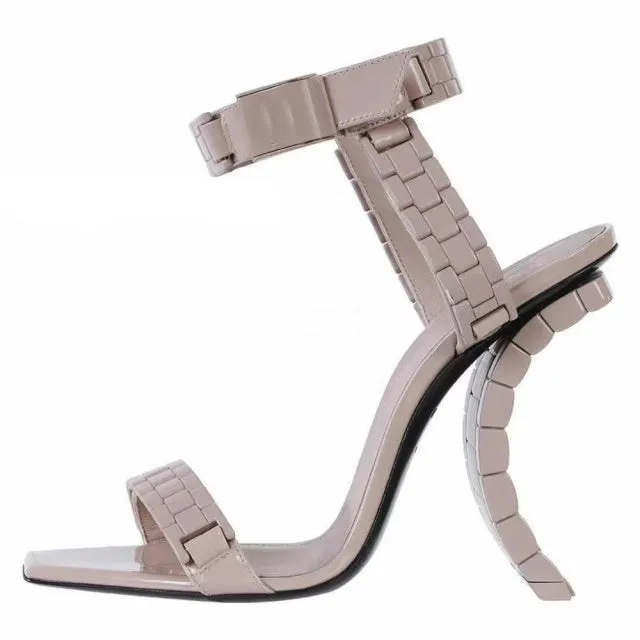 High-end Peep Toe Luxury Gold Watch Ankle High Heels
