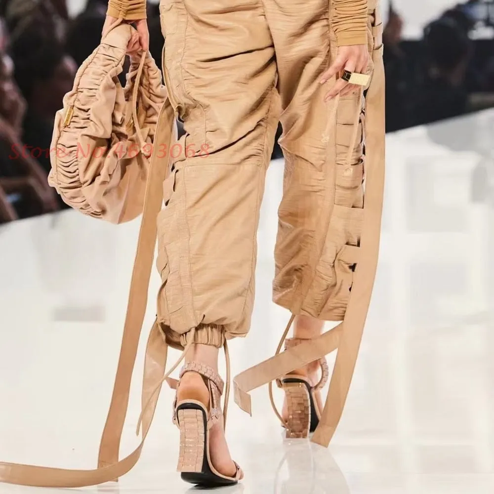 High-end Peep Toe Luxury Gold Watch Ankle High Heels