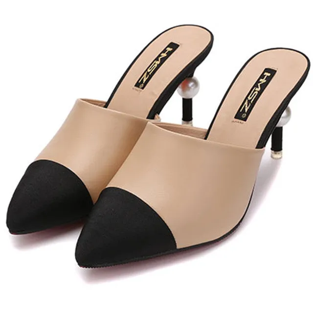 High-end Splicing Leather Luxury Comfortable High Heels