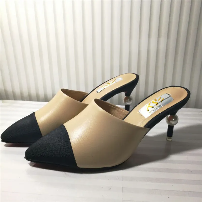High-end Splicing Leather Luxury Comfortable High Heels