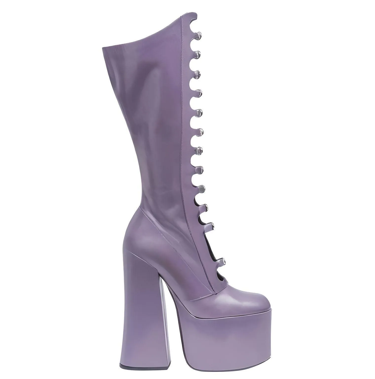 High Heel Platform Boots Hollow Side Zipper Square Heel Pole Dance Shoes Super Heel Sexy Boots Large Size Footwear