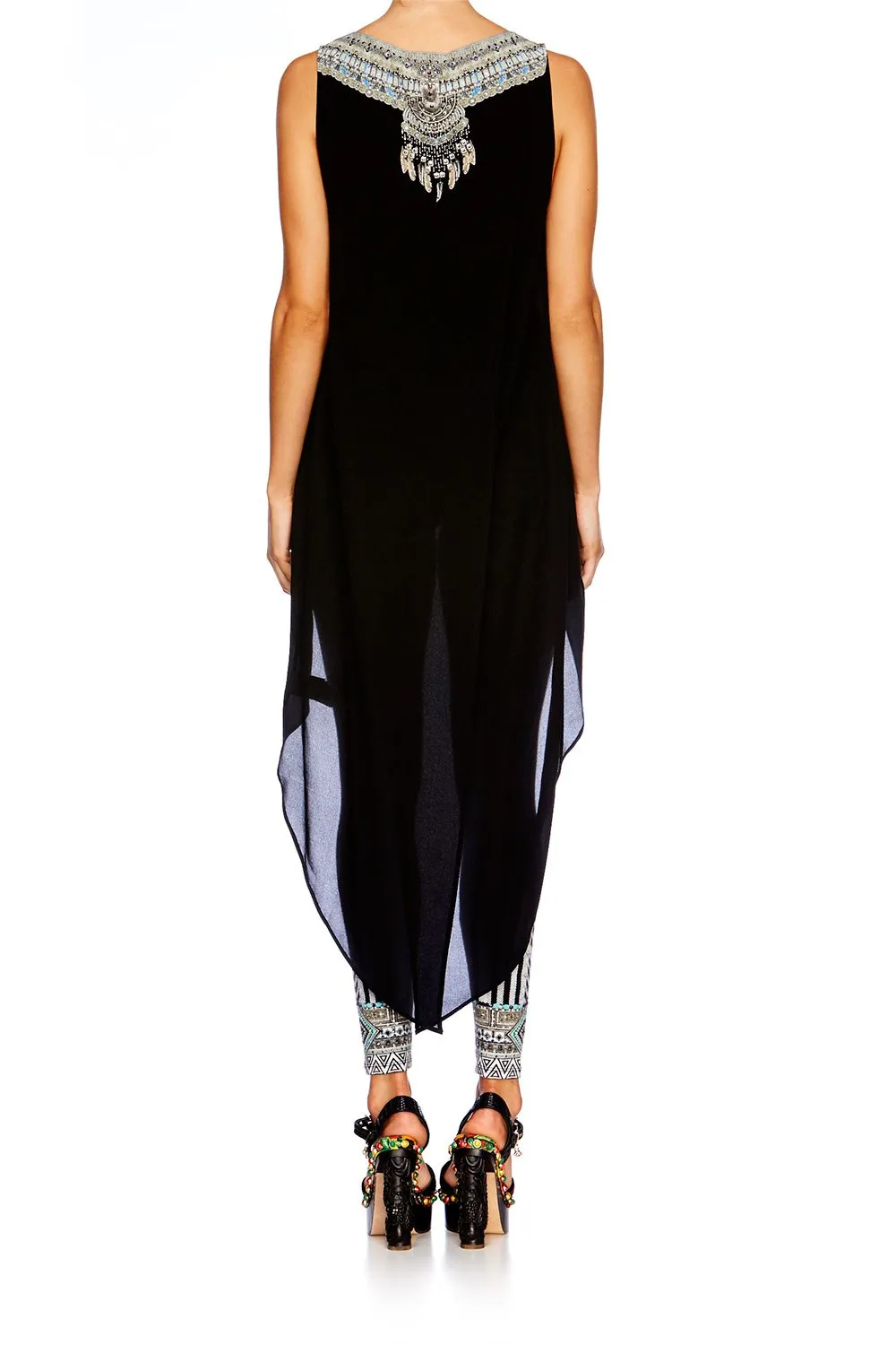 HIGH LOW CROSS BACK TOP BLACK
