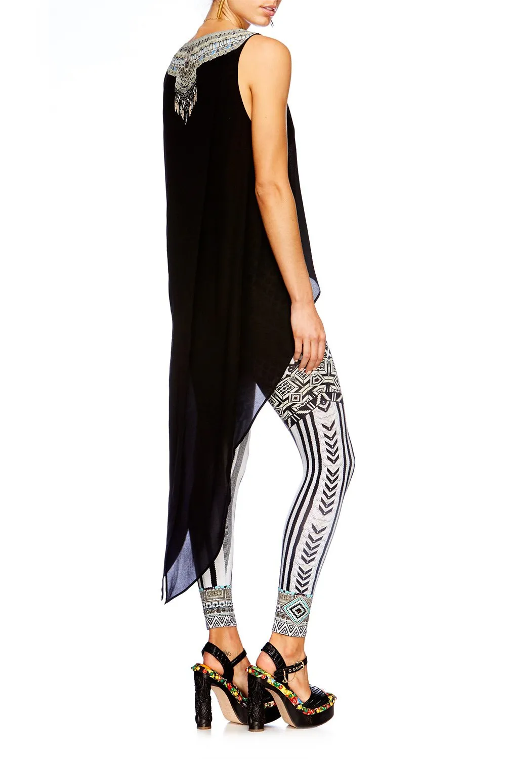 HIGH LOW CROSS BACK TOP BLACK