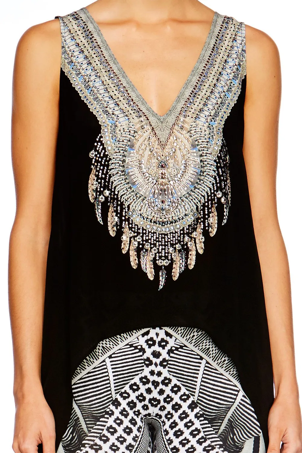 HIGH LOW CROSS BACK TOP BLACK