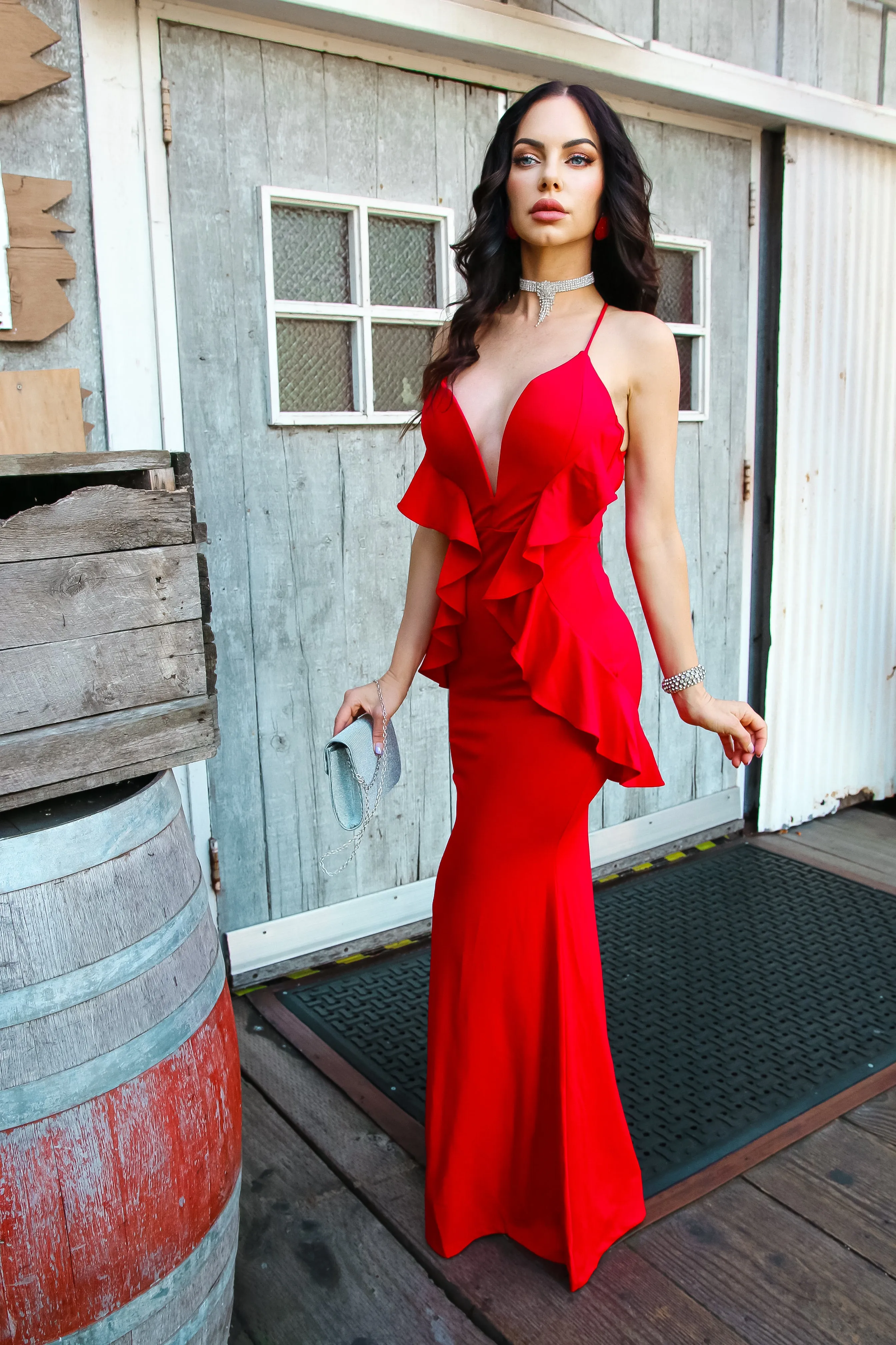 Hollywood Glow Halter Neck Plunging V-Neck Maxi Gown