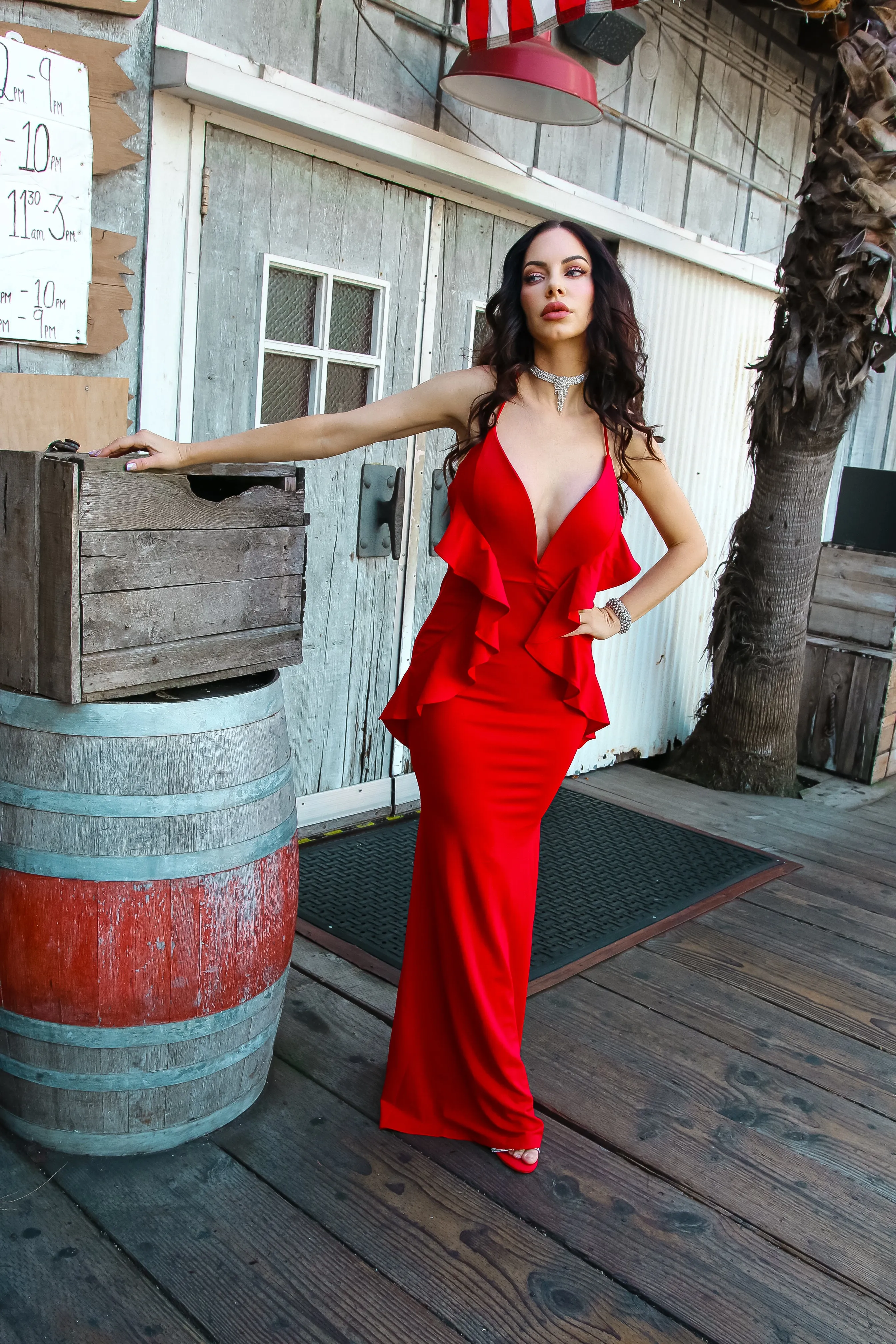 Hollywood Glow Halter Neck Plunging V-Neck Maxi Gown