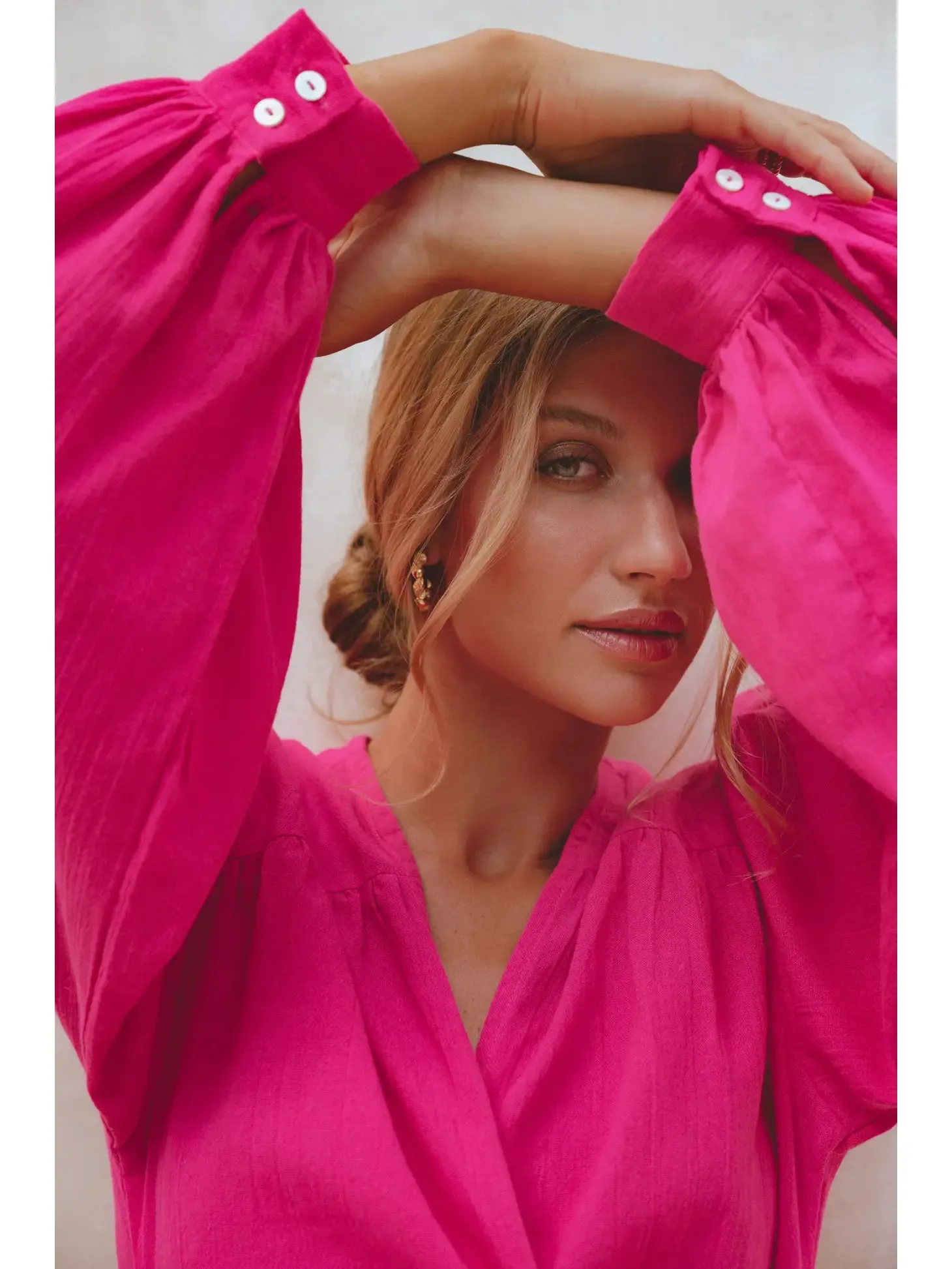 Hot Pink Linen Wrap Dress