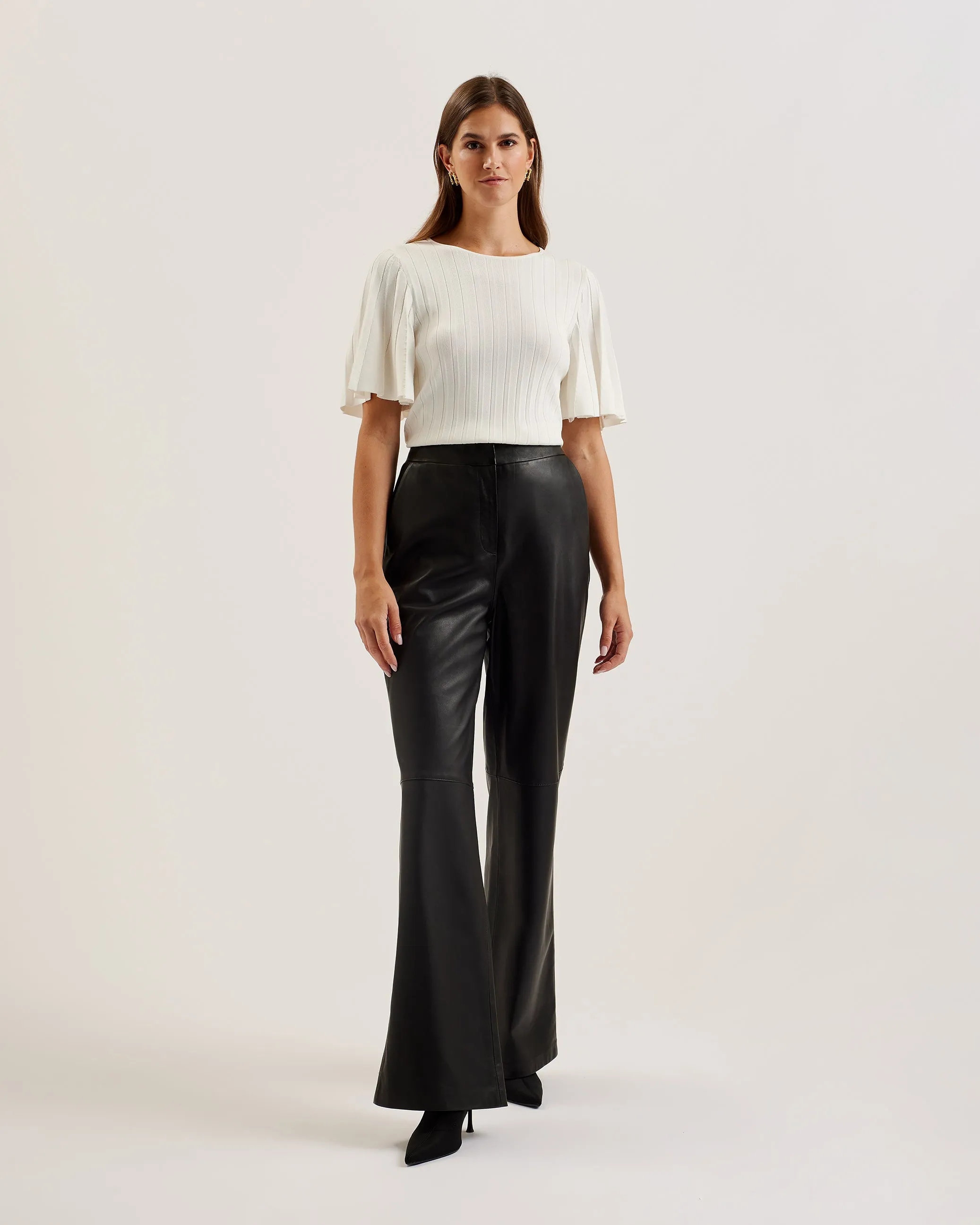 Iivanna Crew Neck Fluted Sleeve Knit Top Ivory