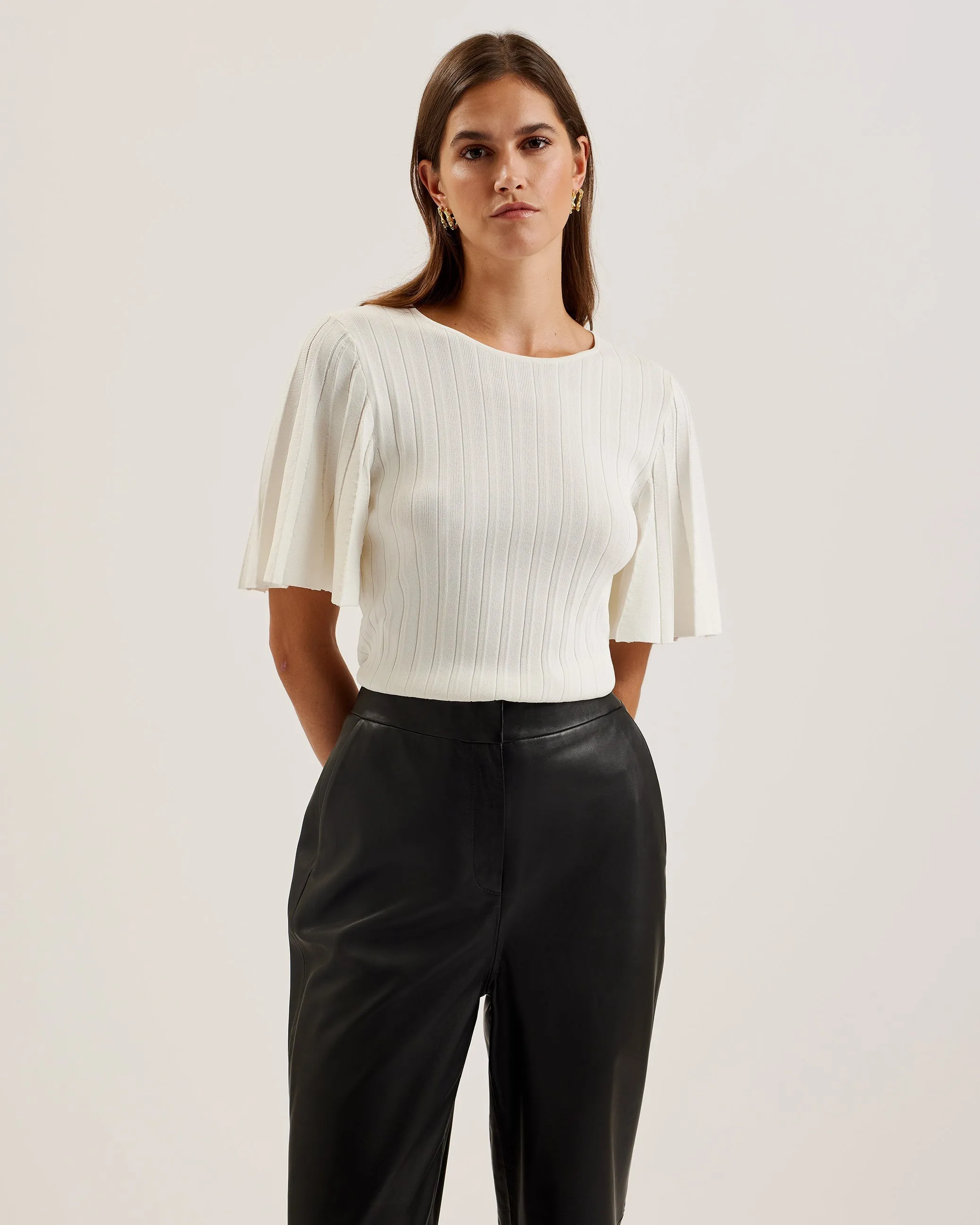 Iivanna Crew Neck Fluted Sleeve Knit Top Ivory