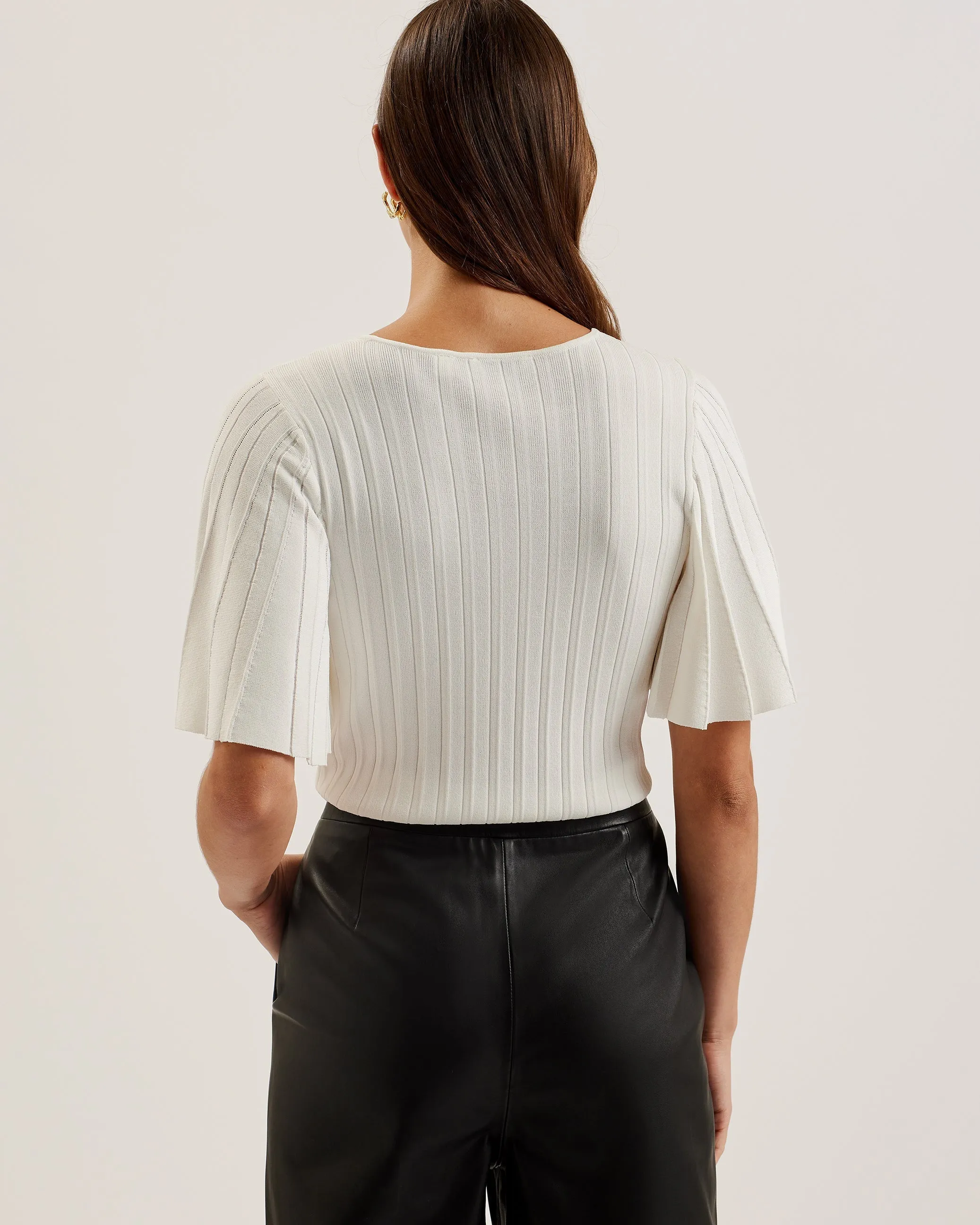 Iivanna Crew Neck Fluted Sleeve Knit Top Ivory