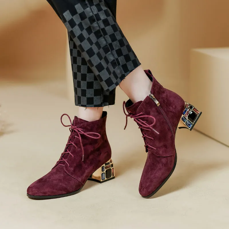 Indya Suede Burgundy Ankle Boots