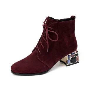 Indya Suede Burgundy Ankle Boots