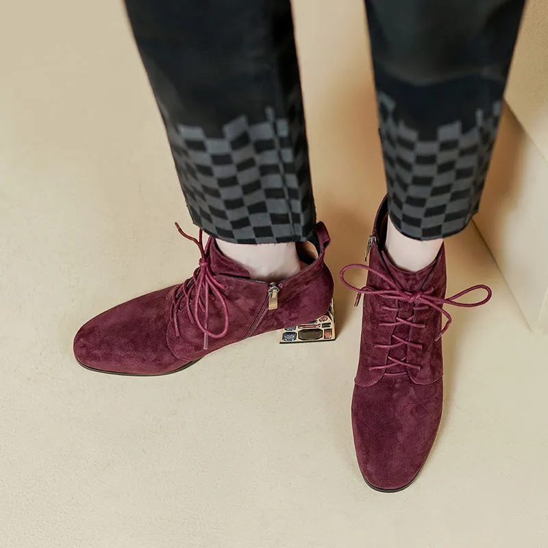 Indya Suede Burgundy Ankle Boots