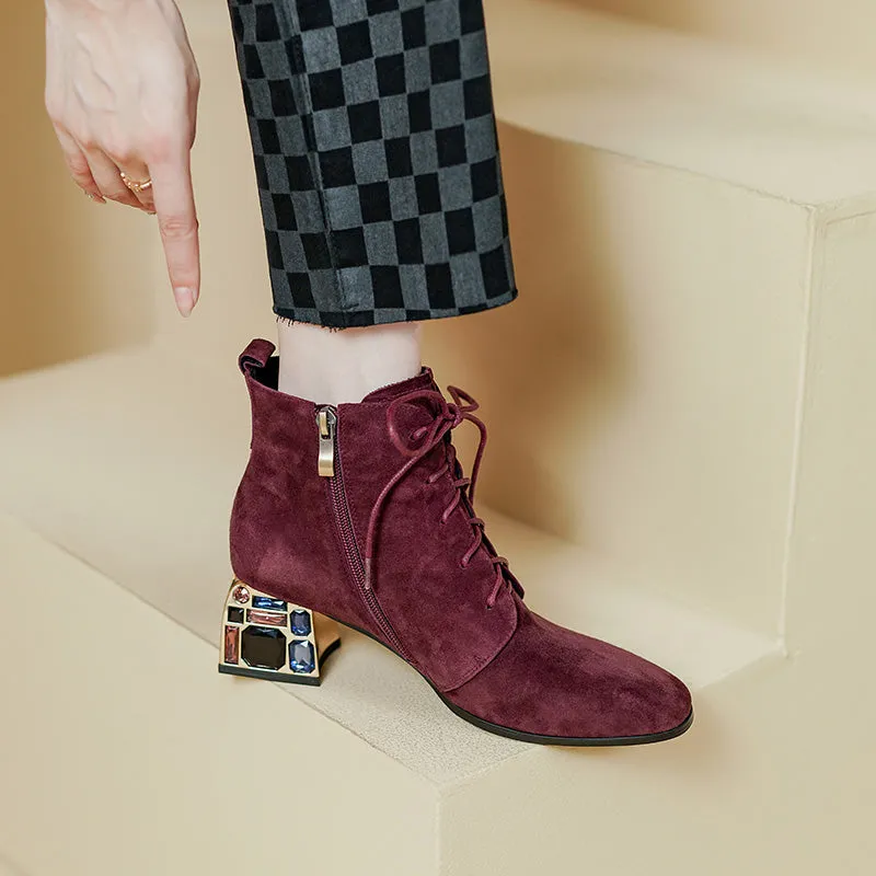 Indya Suede Burgundy Ankle Boots
