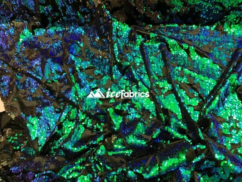 Iridescent 2 Way Stretch Embroider Sequins Fabric On Velvet By The Yard