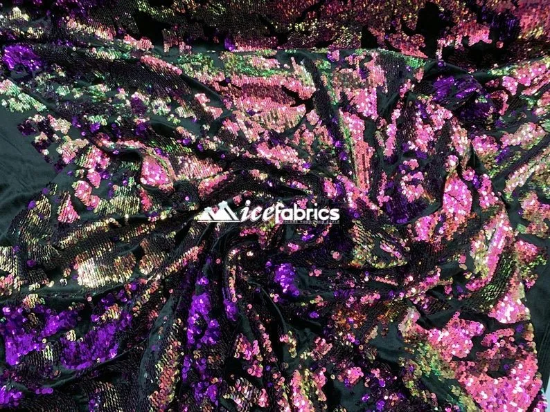 Iridescent 2 Way Stretch Embroider Sequins Fabric On Velvet By The Yard