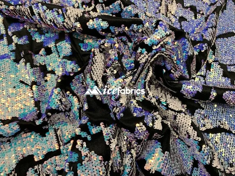 Iridescent 2 Way Stretch Embroider Sequins Fabric On Velvet By The Yard