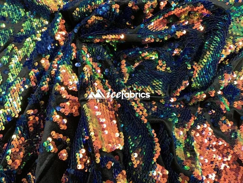 Iridescent 2 Way Stretch Embroider Sequins Fabric On Velvet By The Yard