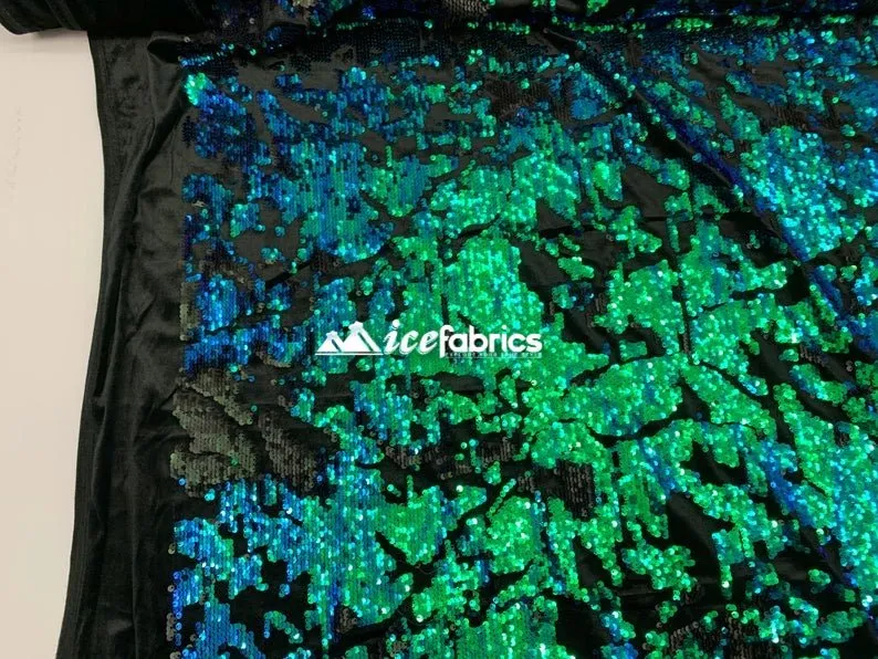 Iridescent 2 Way Stretch Embroider Sequins Fabric On Velvet By The Yard