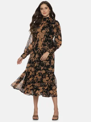 IS.U Floral Black Front Tie Knot Midaxi Dress