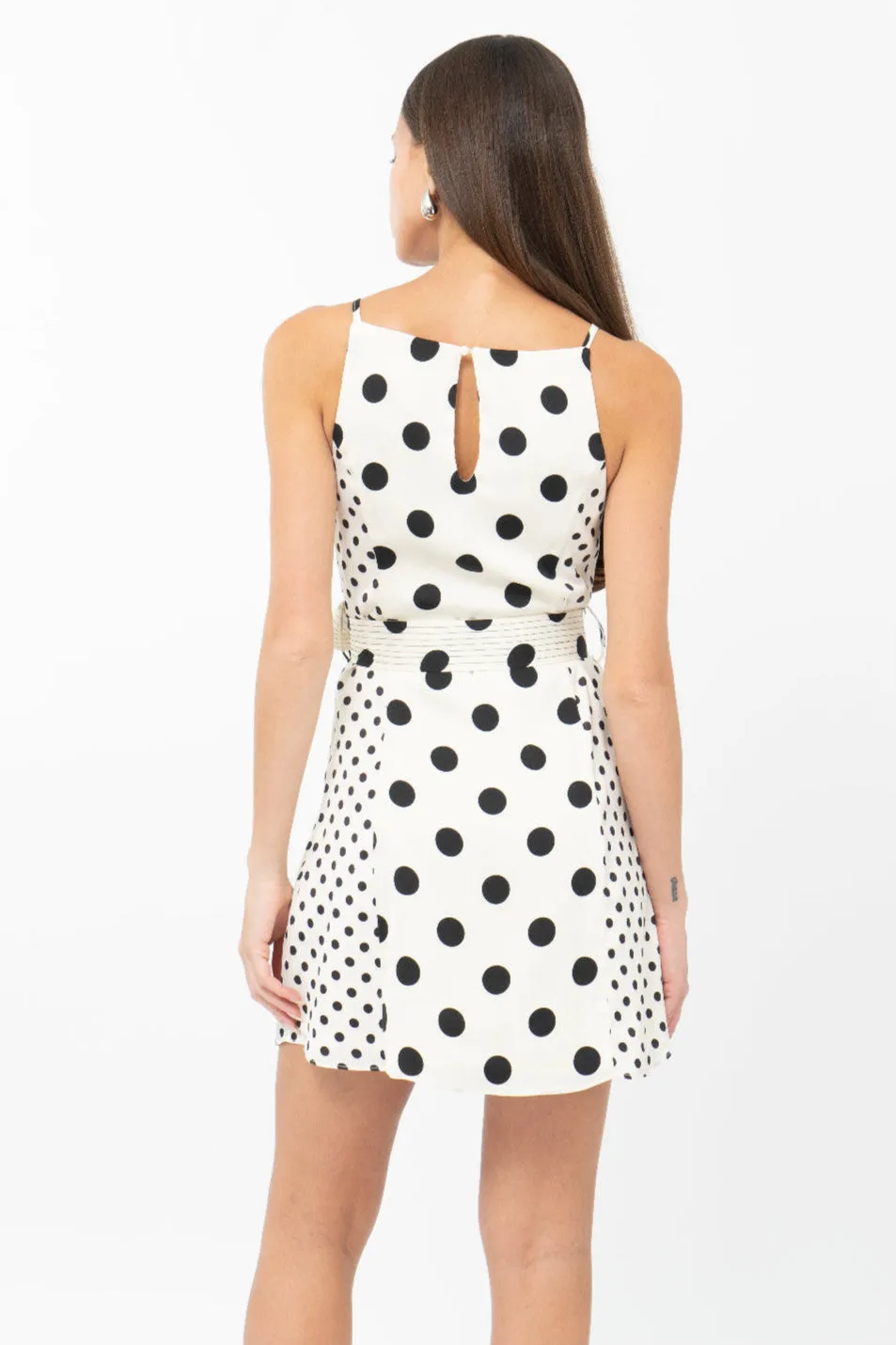 Ivory And Black Polka Dot Lelou Tie Dress
