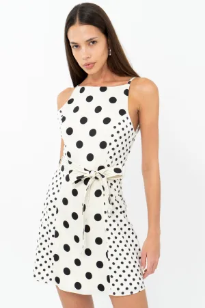 Ivory And Black Polka Dot Lelou Tie Dress
