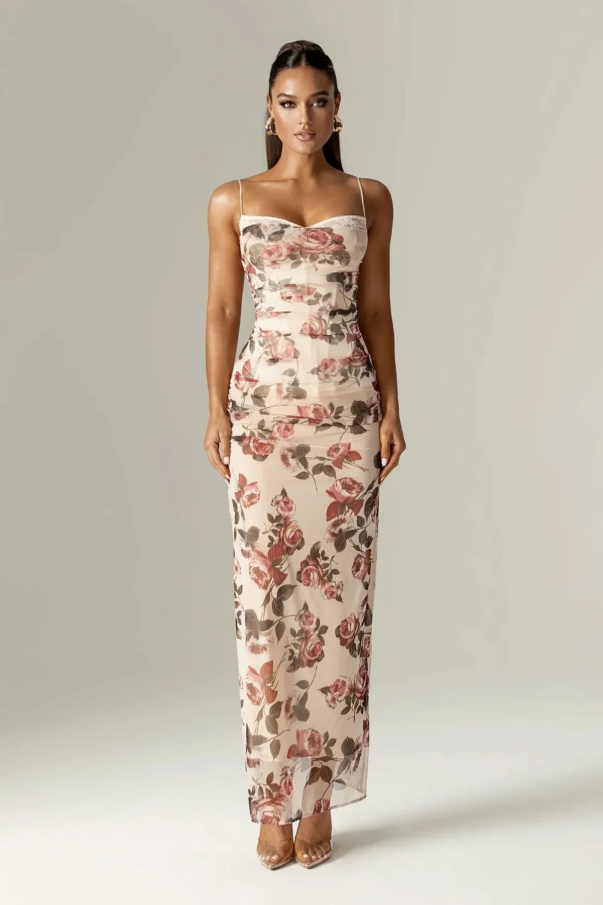 Ivyshape | Bloom Corset Maxi Dress with Italian Rose Print