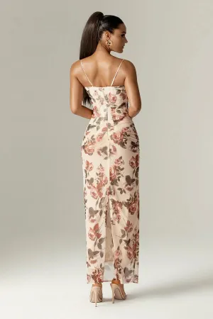 Ivyshape | Bloom Corset Maxi Dress with Italian Rose Print