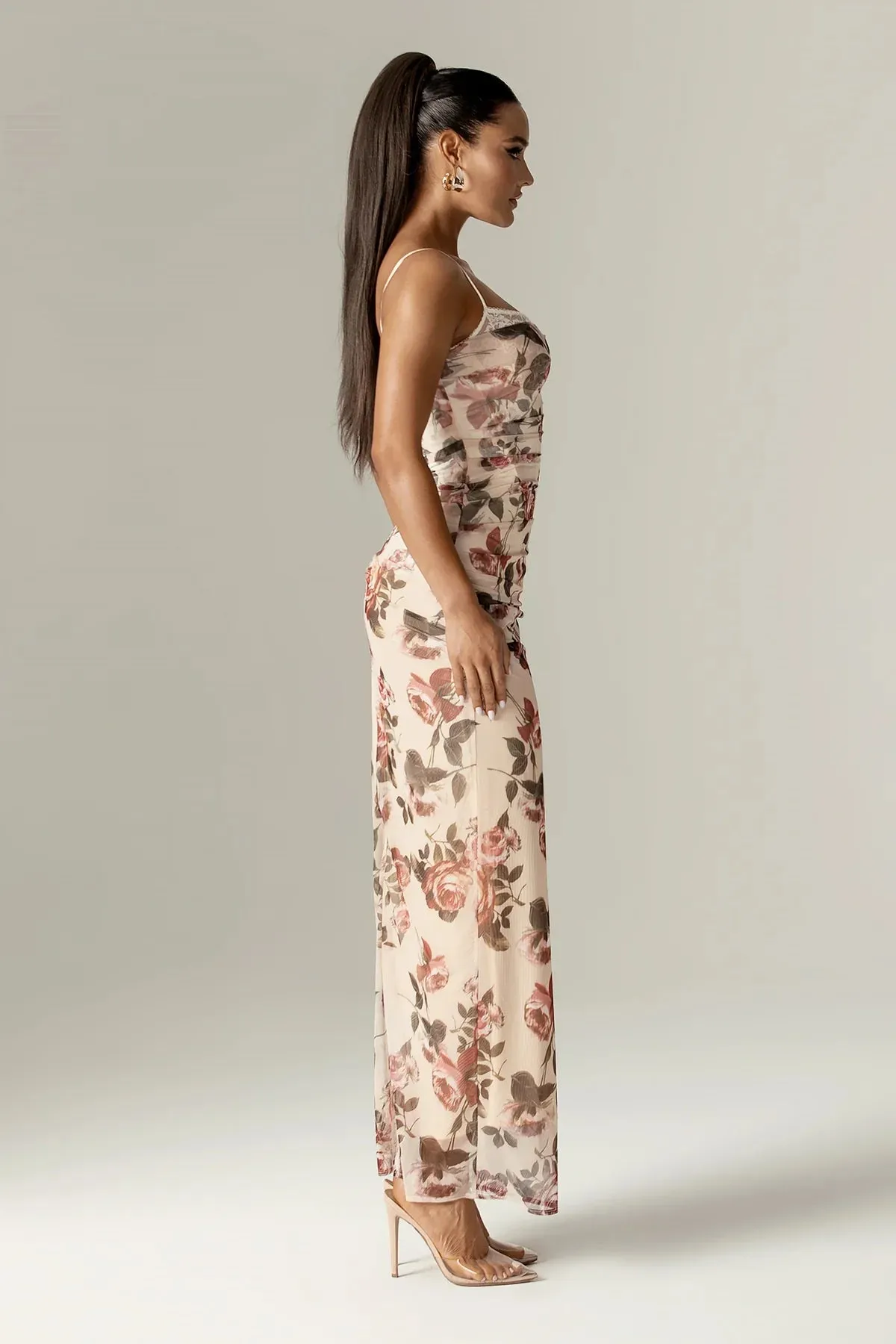 Ivyshape | Bloom Corset Maxi Dress with Italian Rose Print