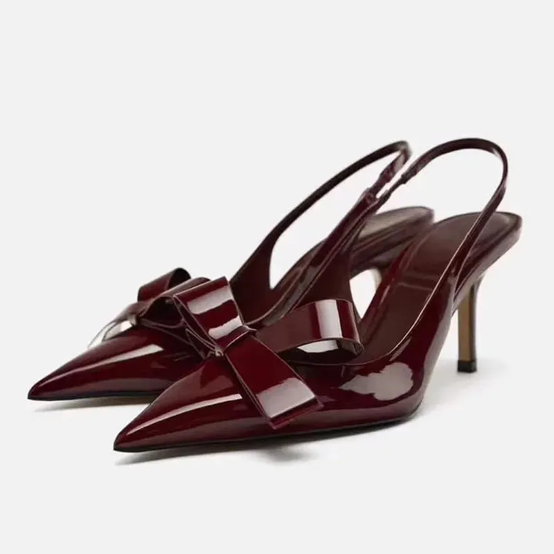 Ivyshape | Burgundy Bow Heels