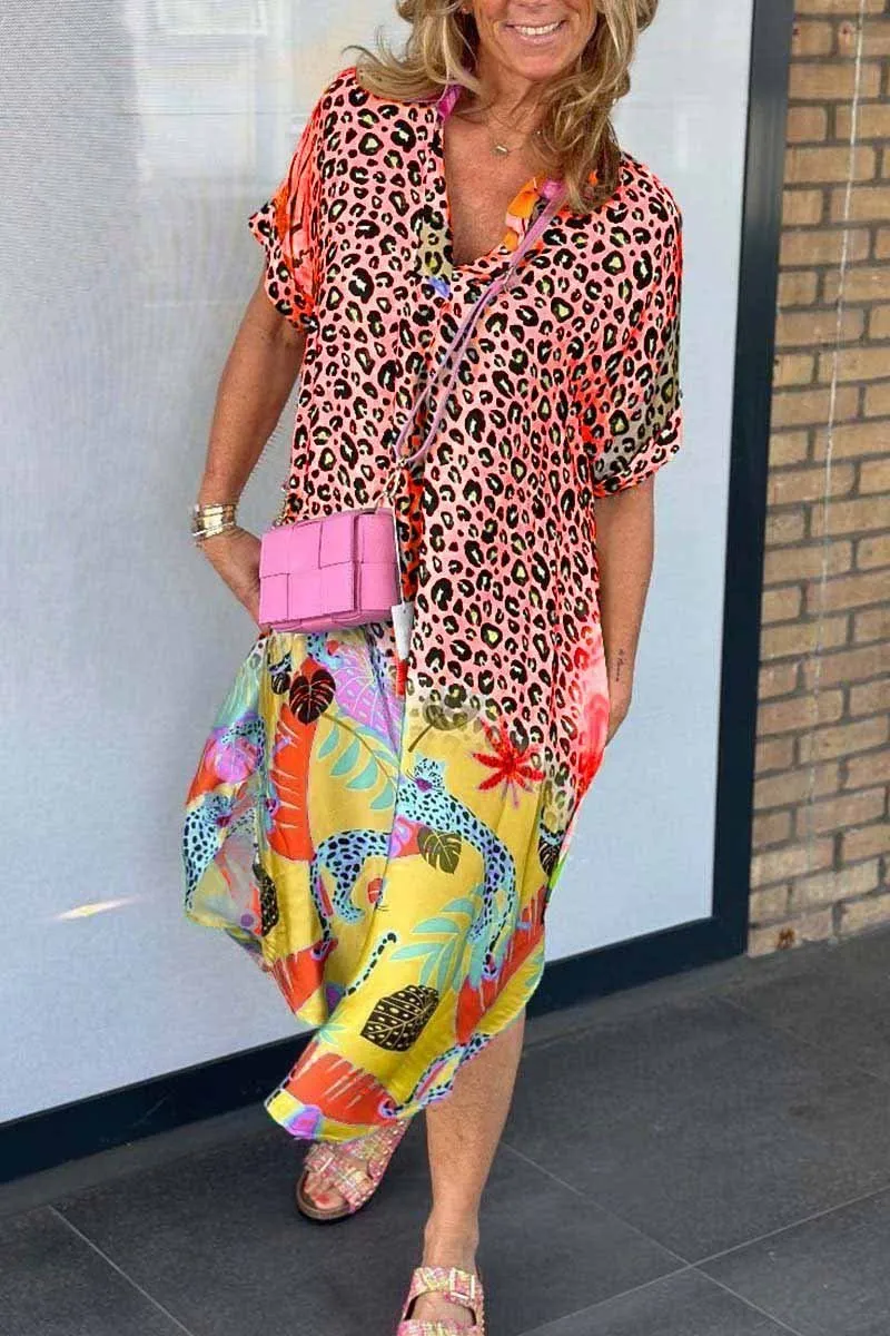 Ivyshape | Casual Leopard Print Short Sleeve Dress