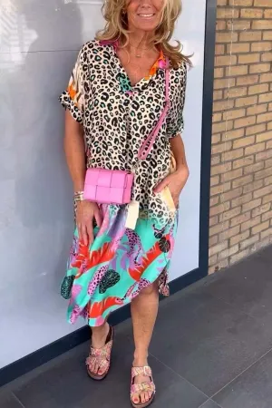 Ivyshape | Casual Leopard Print Short Sleeve Dress