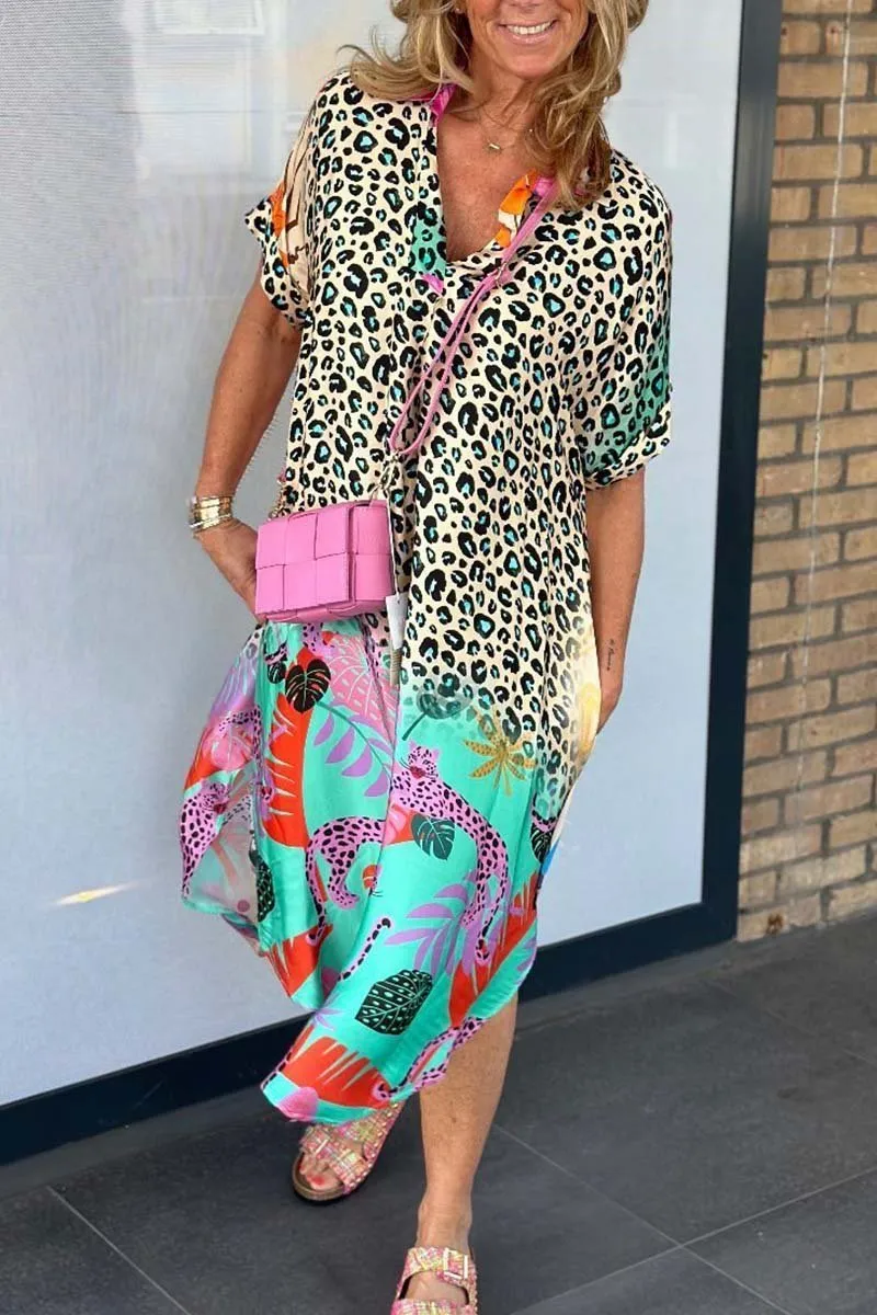 Ivyshape | Casual Leopard Print Short Sleeve Dress