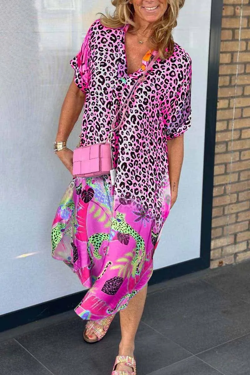 Ivyshape | Casual Leopard Print Short Sleeve Dress